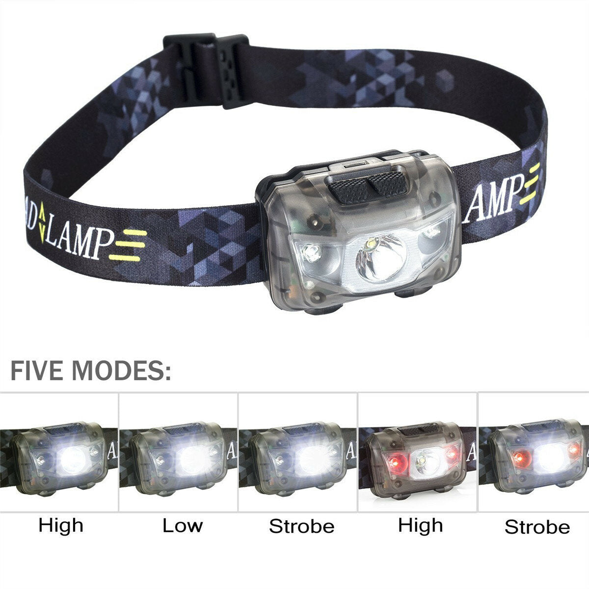 CAMTOA Headlight Led Headlamp Super Bright 5 Lighting Mode Headlight Adjustable 3 AAA Battery & Lantern Case Included IPX6 Waterproof Headlamp Super Bright Camp Trekking Bike