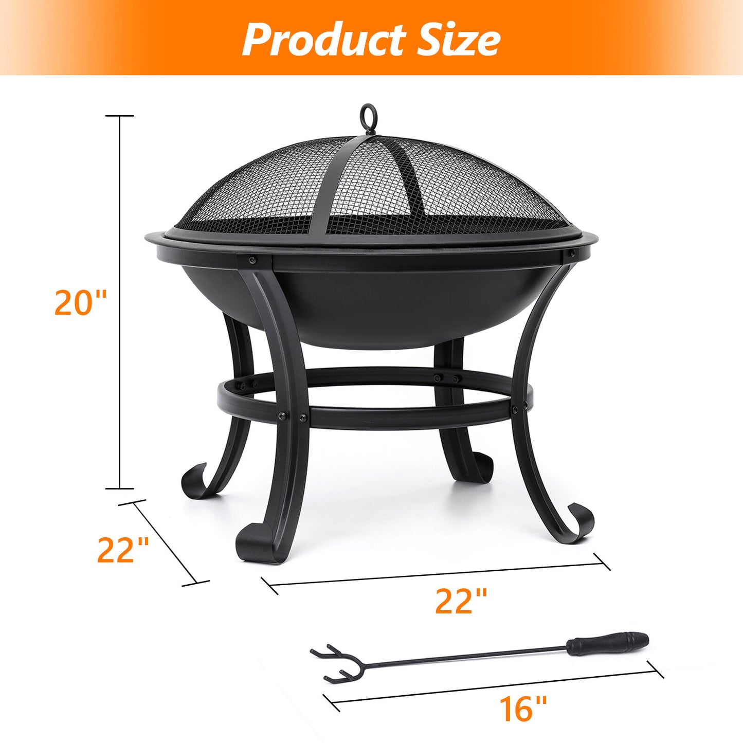 Kingso 22 inch Fire Pit Steel Wood Burning Small Firepit with Spark Screen Log Grate Poker