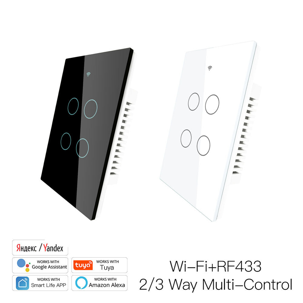 MoesHouse US 4 Gang Smart Glass Panel Switch Smart Life/Tuya App Multi-Control Association Voice Control with Alexa Google Home