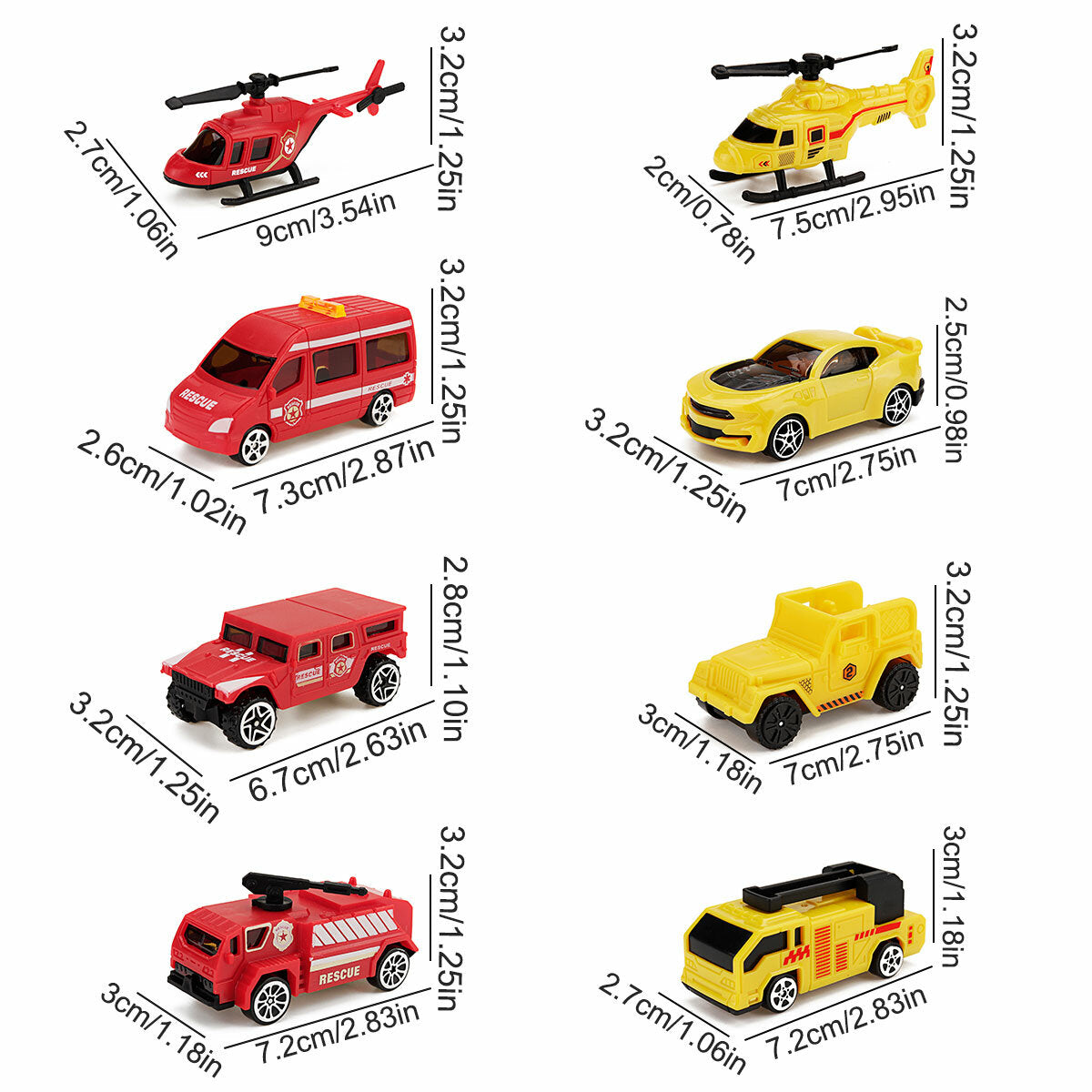 Fire Fighting Suit / Engineering Suit / 4 Red Cars / 4 Yellow Cars Deformation Fire Fighting Engineering Cars Storage Parking Lot Puzzle Inertia Car Model Toys