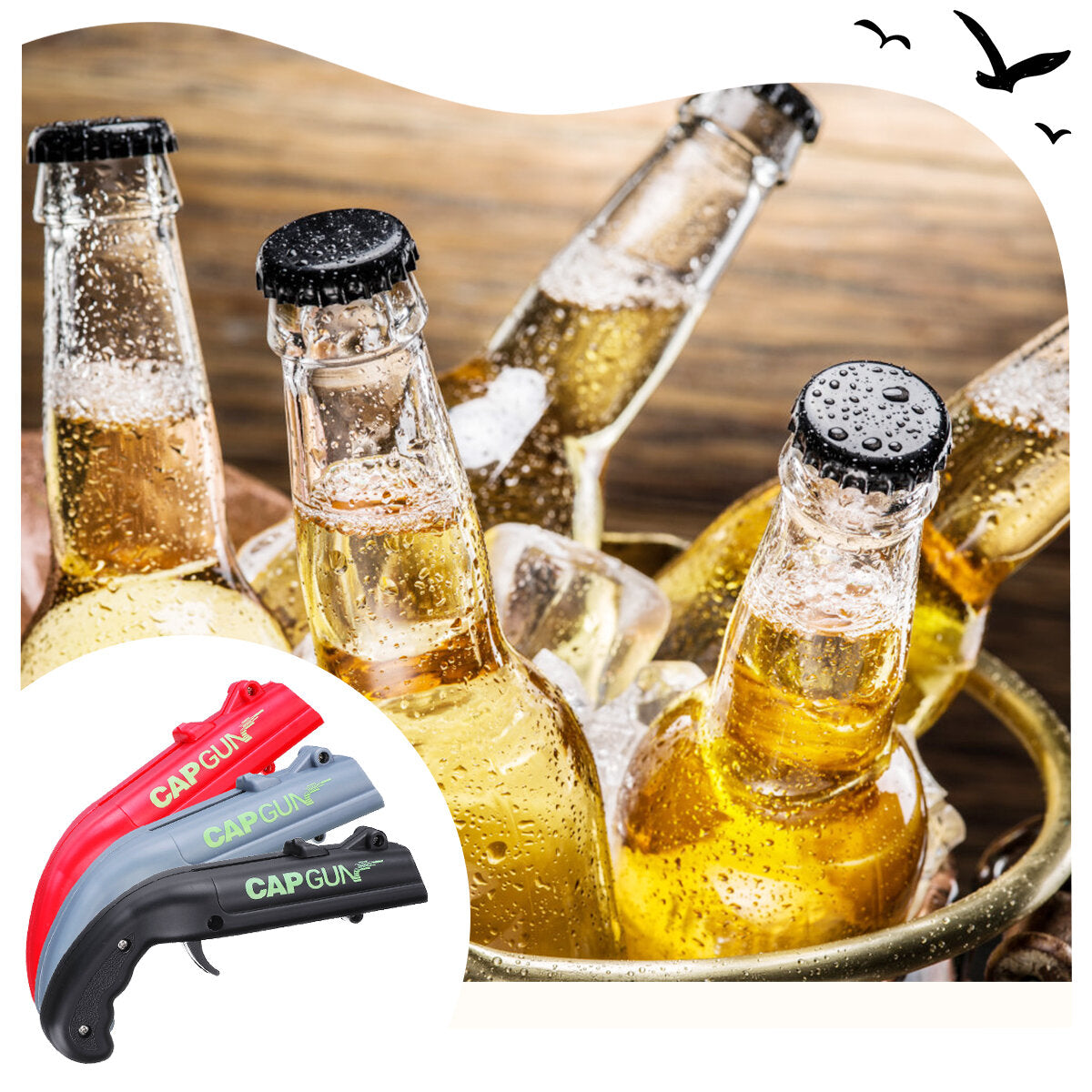 SAFETYON 3 Piece Cap, Bottle Opener, Launcher Tool, for Party Drinking Game Gift - Shoots Over 5 Meters