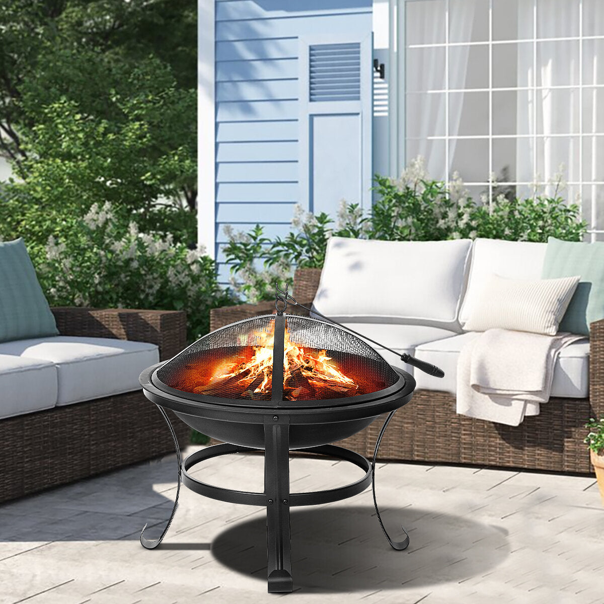 SinglyFire 22 inch Patio Steel Fire Pit Outdoor Camping Picnic Garden BBQ Grill Patio Burner Heater Cooking Stove with Spark Screen Cover