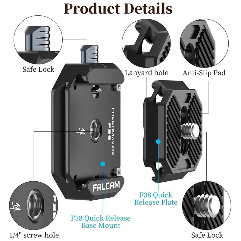Ulanzi FALCAM F38 1/4 3/8 inch Universal Arca Swiss Quick Release Plate Clamp Base Mount Quick Switch Tripod Slider Mount Adapter for DSLR Camera Gimbal