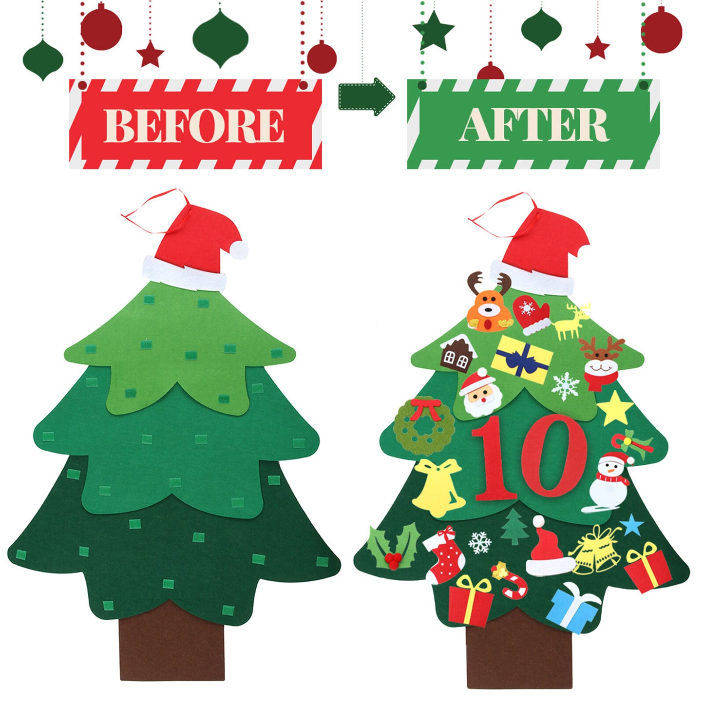 JETEVEN DIY Felt Christmas Tree for Kids Wall Christmas Decorations Christmas Countdown Advent Calendar 3.2FT 37pcs Ornaments Merry Christmas Decorations