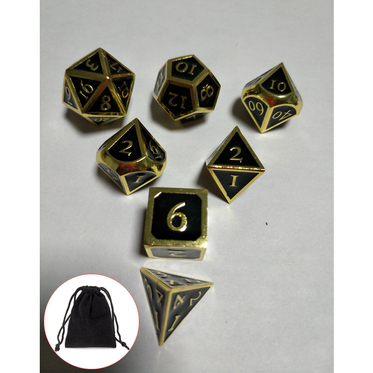 7Pcs Embossed Heavy Metal Polyhedral Dice DND RPG MTG Role Playing Game With Storage Bag