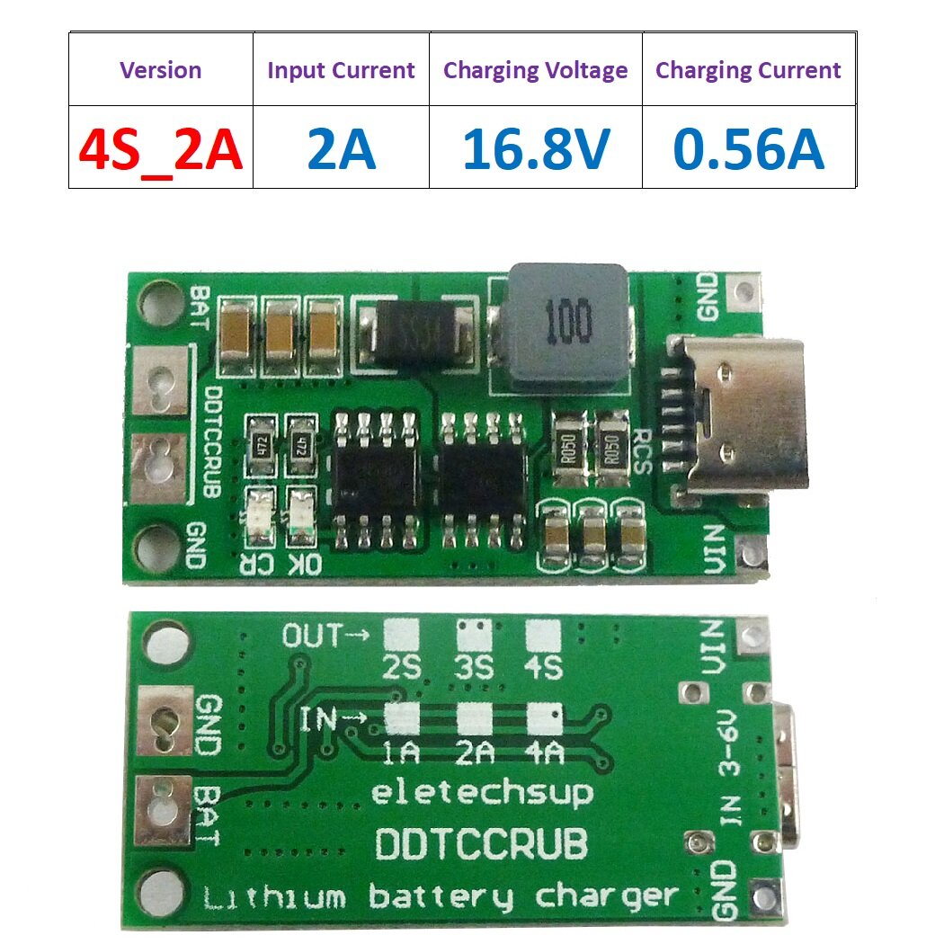 DDTCCRUB 2S/3S/4S 1-4A Battery Charger Module Step Up Boost Li-Polymer Li-ion Module Lithium Battery Charger Board Circuit Protection
