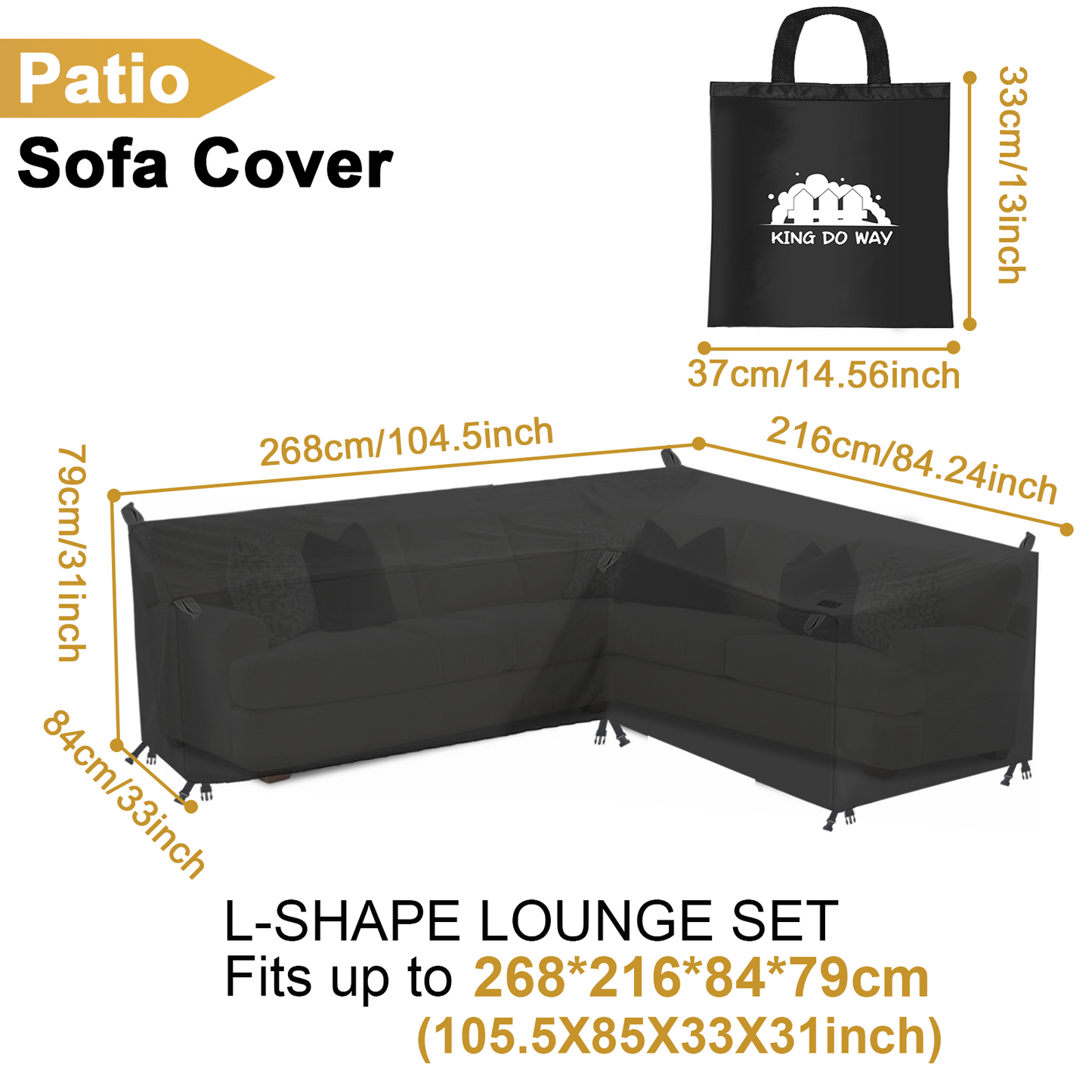 KING DO WAY Waterproof Patio Sofa Cover UV-resistant Snow Protection Tear-resistant Sofa Cover