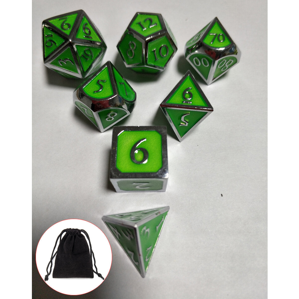 7Pcs Embossed Heavy Metal Polyhedral Dice DND RPG MTG Role Playing Game With Storage Bag