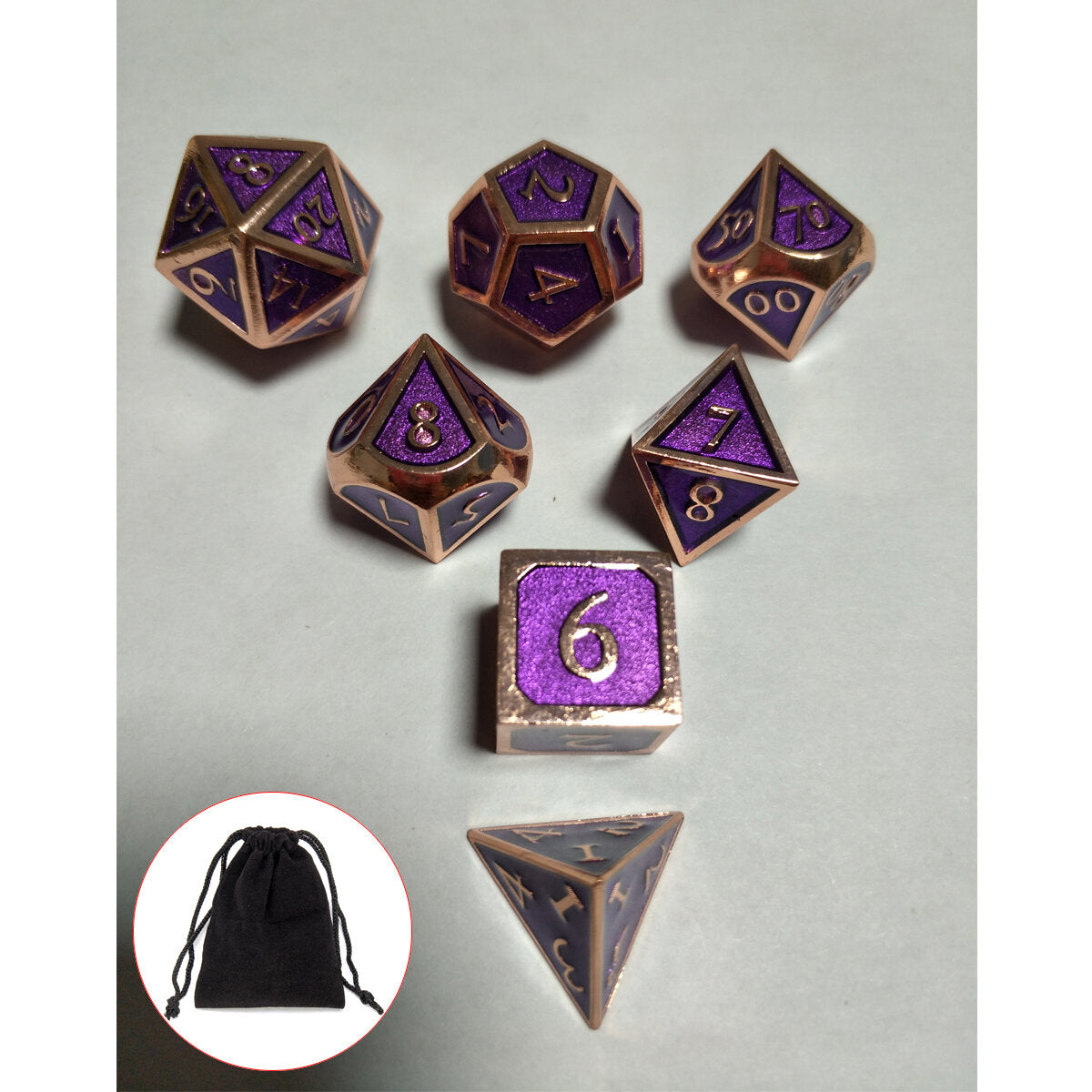 7Pcs Embossed Heavy Metal Polyhedral Dice DND RPG MTG Role Playing Game With Storage Bag