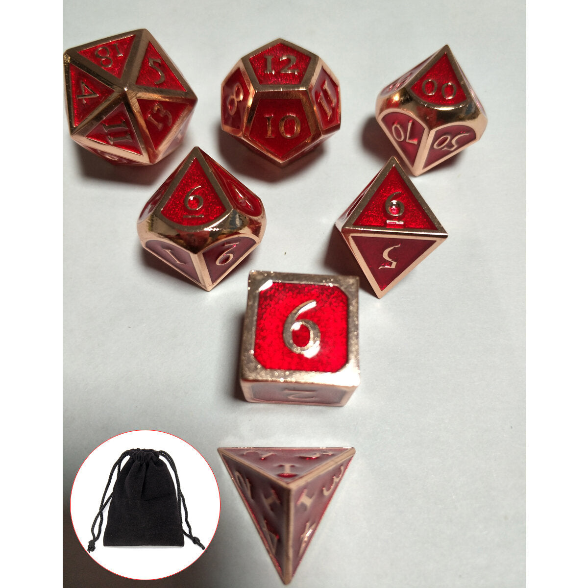 7Pcs Embossed Heavy Metal Polyhedral Dice DND RPG MTG Role Playing Game With Storage Bag