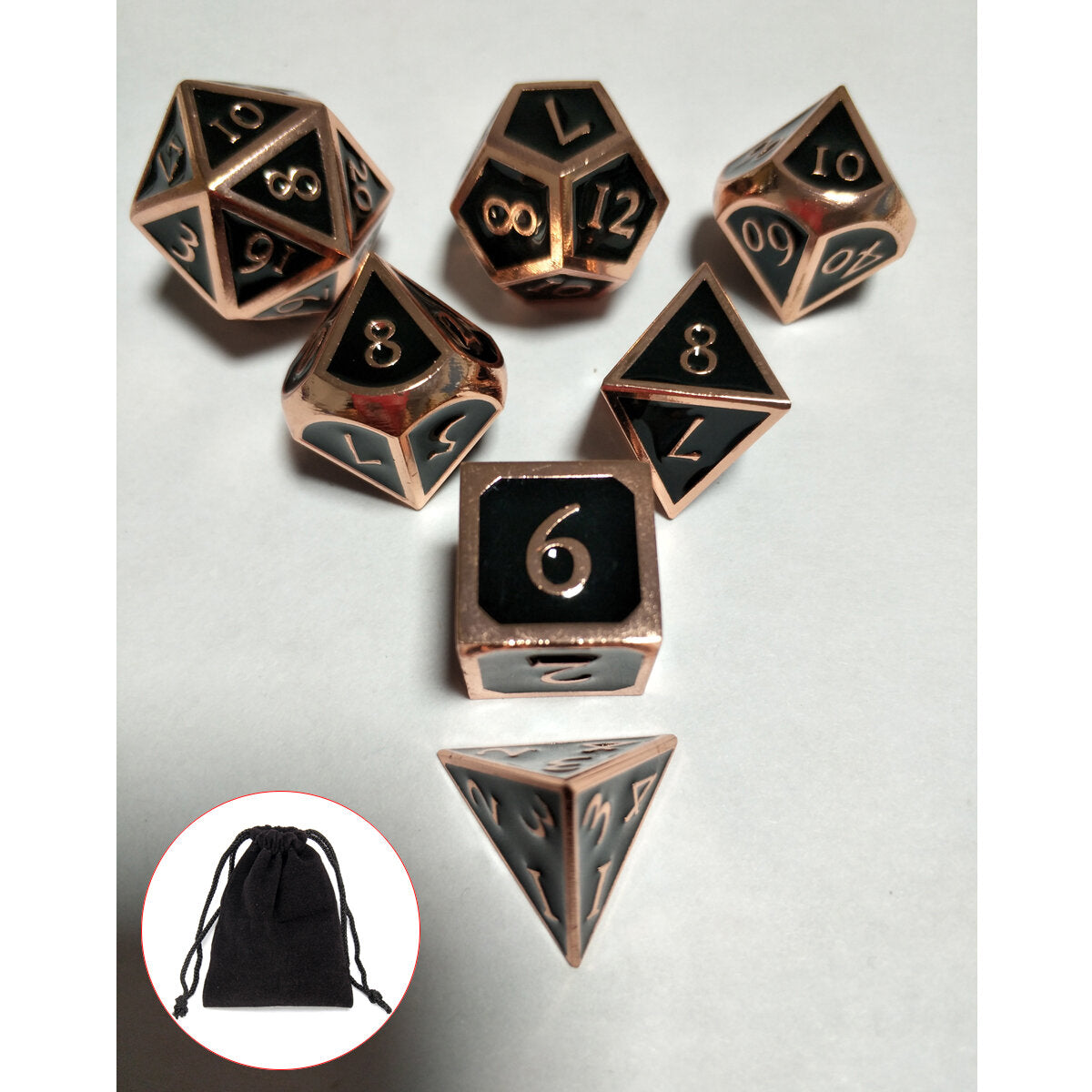 7Pcs Embossed Heavy Metal Polyhedral Dice DND RPG MTG Role Playing Game With Storage Bag