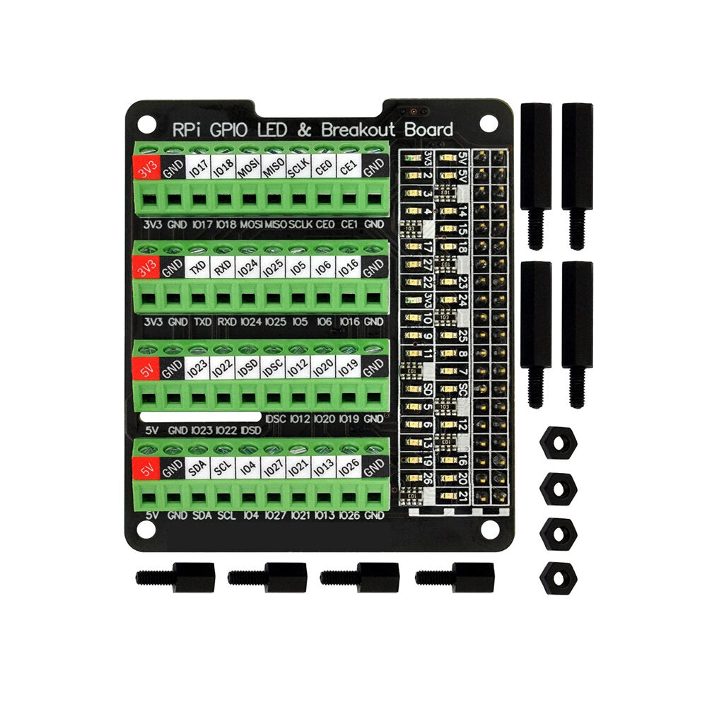 RPi GPIO Status LED and Terminal Block Burst Caps for Raspberry Pi A+ 3A+ B+ 2B 3B 3B+ 4B Terminal Blocks