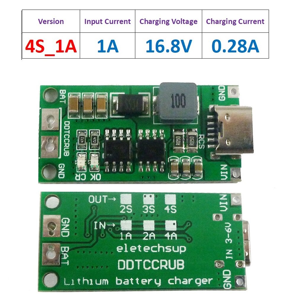DDTCCRUB 2S/3S/4S 1-4A Battery Charger Module Step Up Boost Li-Polymer Li-ion Module Lithium Battery Charger Board Circuit Protection