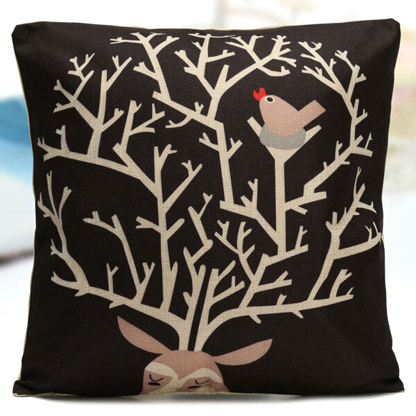 Christmas Cartoon Giraffe Deer Throw Pillow Case Home Sofa Car Cushion Cover