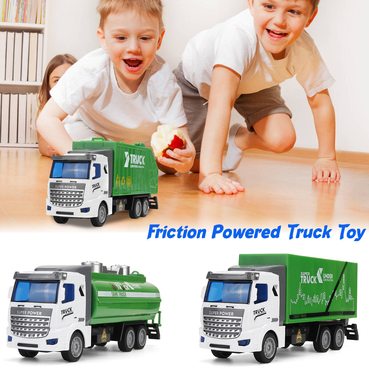 1: 48 Green Sprinkler / Container / Garbage Truck Flat Head Recycling Sanitation Truck Toys
