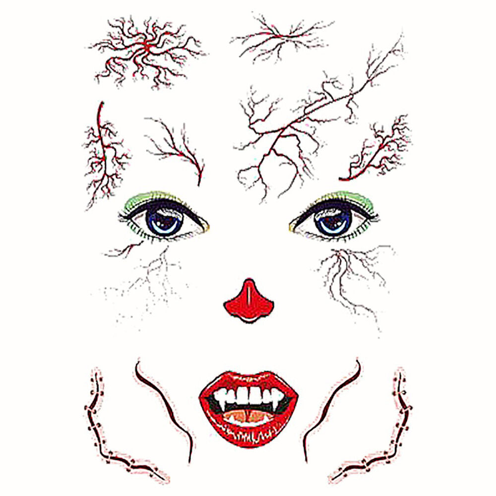 Halloween Tattoo Stickers Scary Halloween Temporary Face Tattoos Terror Wall Sticker Halloween Festival Descoration