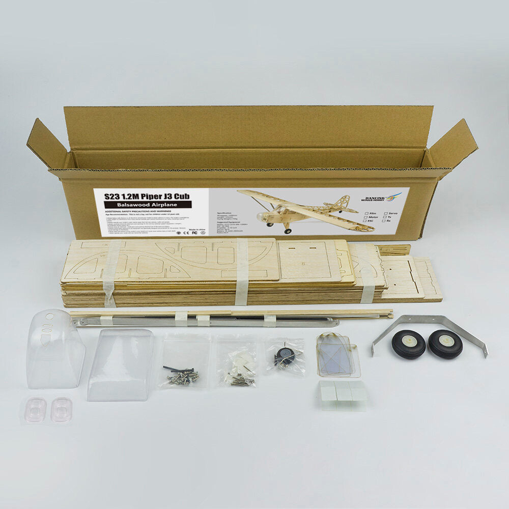Dancing Wings Hobby S23 Piper J3 CUB 1200mm Wingspan Balsa Wood RC Airplane KIT/ KIT+Power Combo