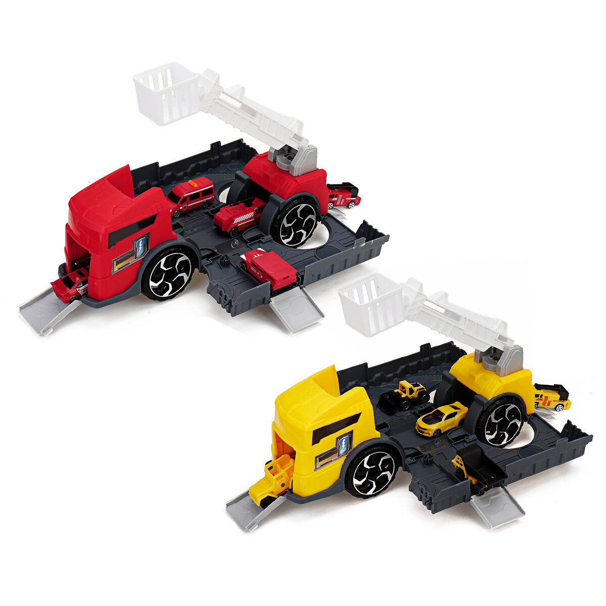 Fire Fighting Suit / Engineering Suit / 4 Red Cars / 4 Yellow Cars Deformation Fire Fighting Engineering Cars Storage Parking Lot Puzzle Inertia Car Model Toys