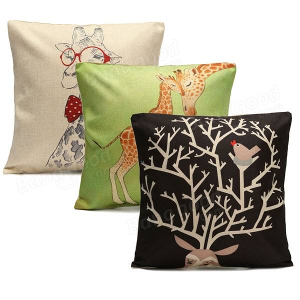 Christmas Cartoon Giraffe Deer Throw Pillow Case Home Sofa Car Cushion Cover
