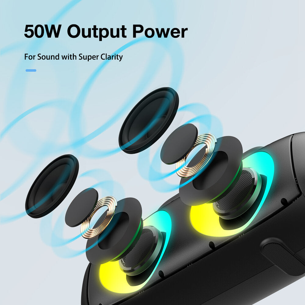 AirAux AA-DH1 50W TWS bluetooth V5.1 Speaker 360 Bass 4500mAh Battery RGB Effect IPX5 Waterproof 2.0KG Lightweight Outdoors Travel Wireless Soundbox