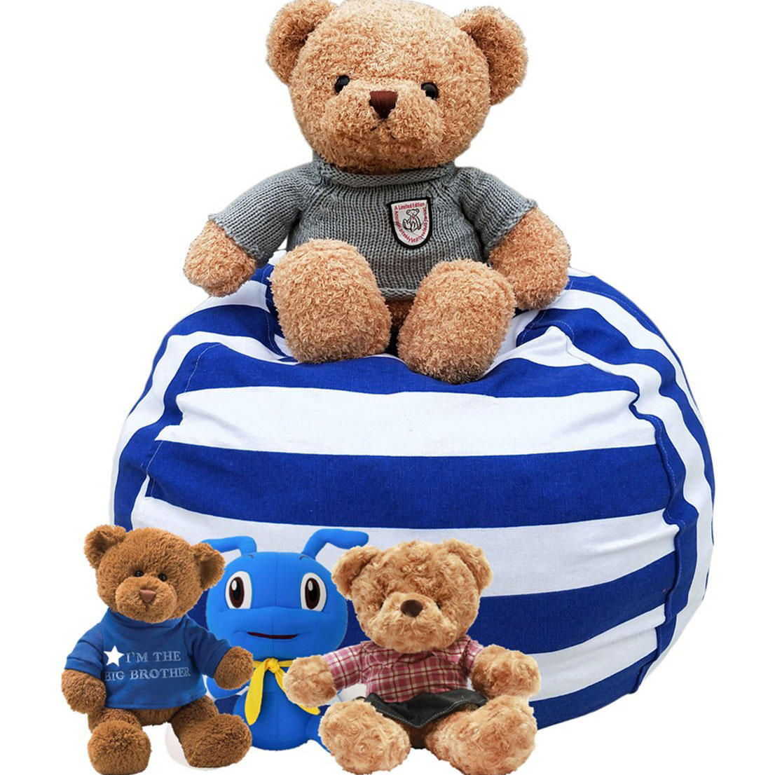 Honana Large Capacity Stuffed Animal Storage Bean Bag Canvas Chair Home Organizer for Kids' Plush