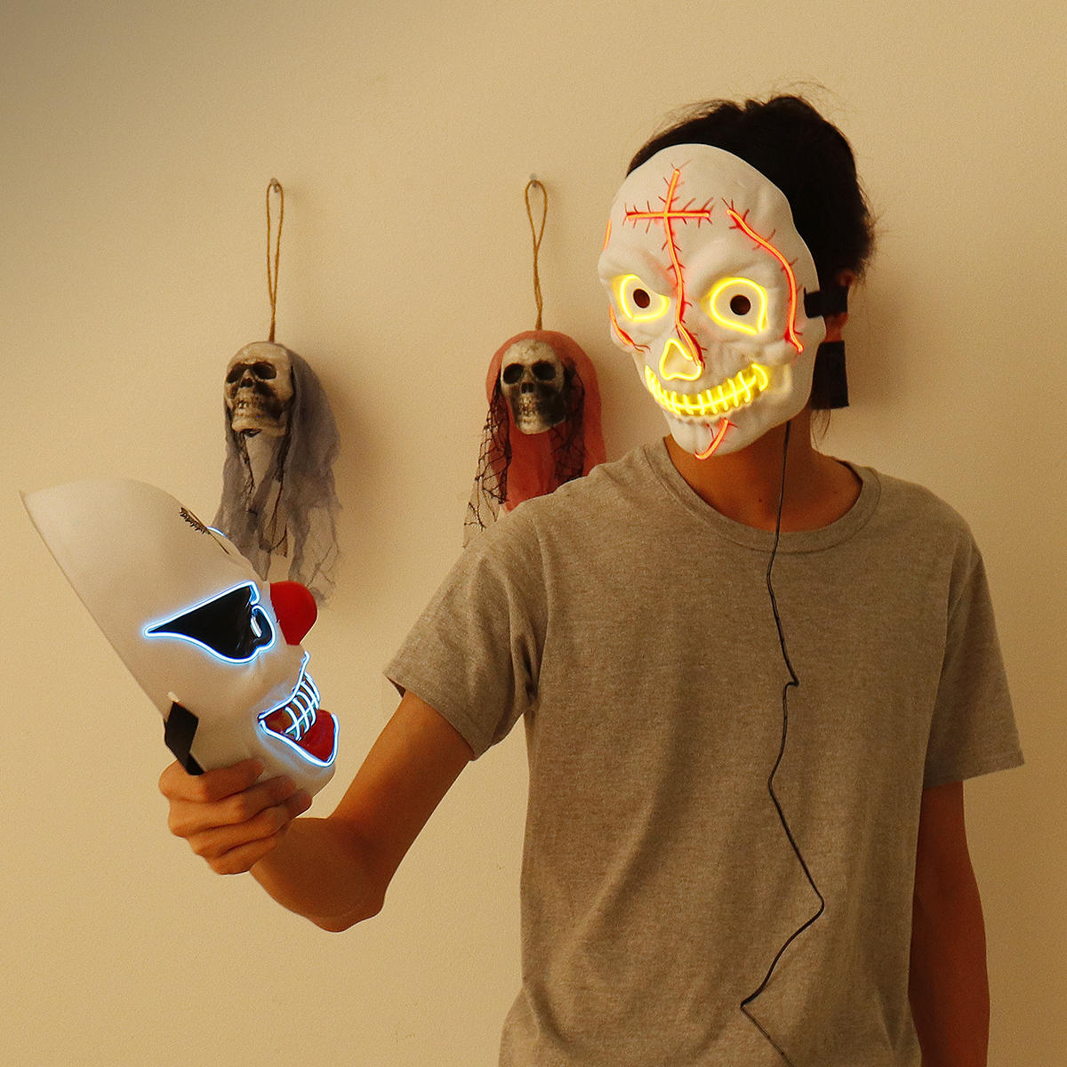 4-Modes Scary Mask Cosplay Led Costume Mask EL Wire Light Up for The Purge Movie