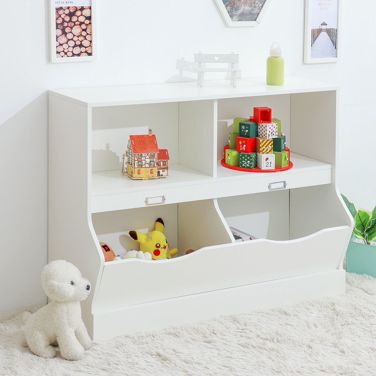 Insma Wooden 4 Cube Storage Organizer Kids Bookcase Bookshelves Storage Organizer for Home Bedroom White