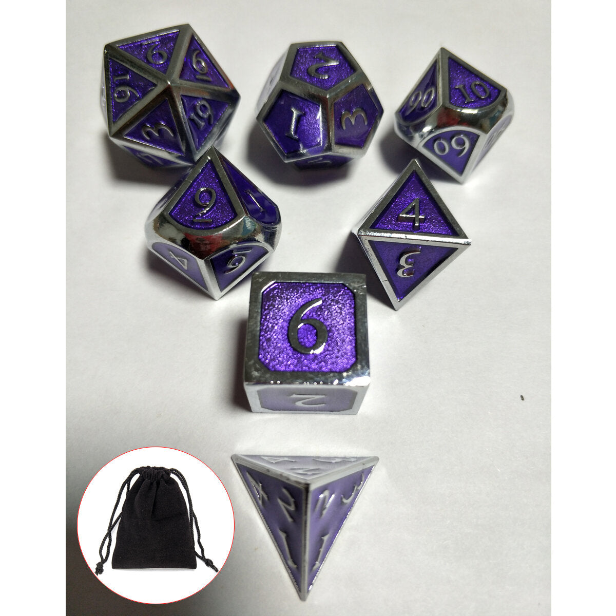 7Pcs Embossed Heavy Metal Polyhedral Dice DND RPG MTG Role Playing Game With Storage Bag
