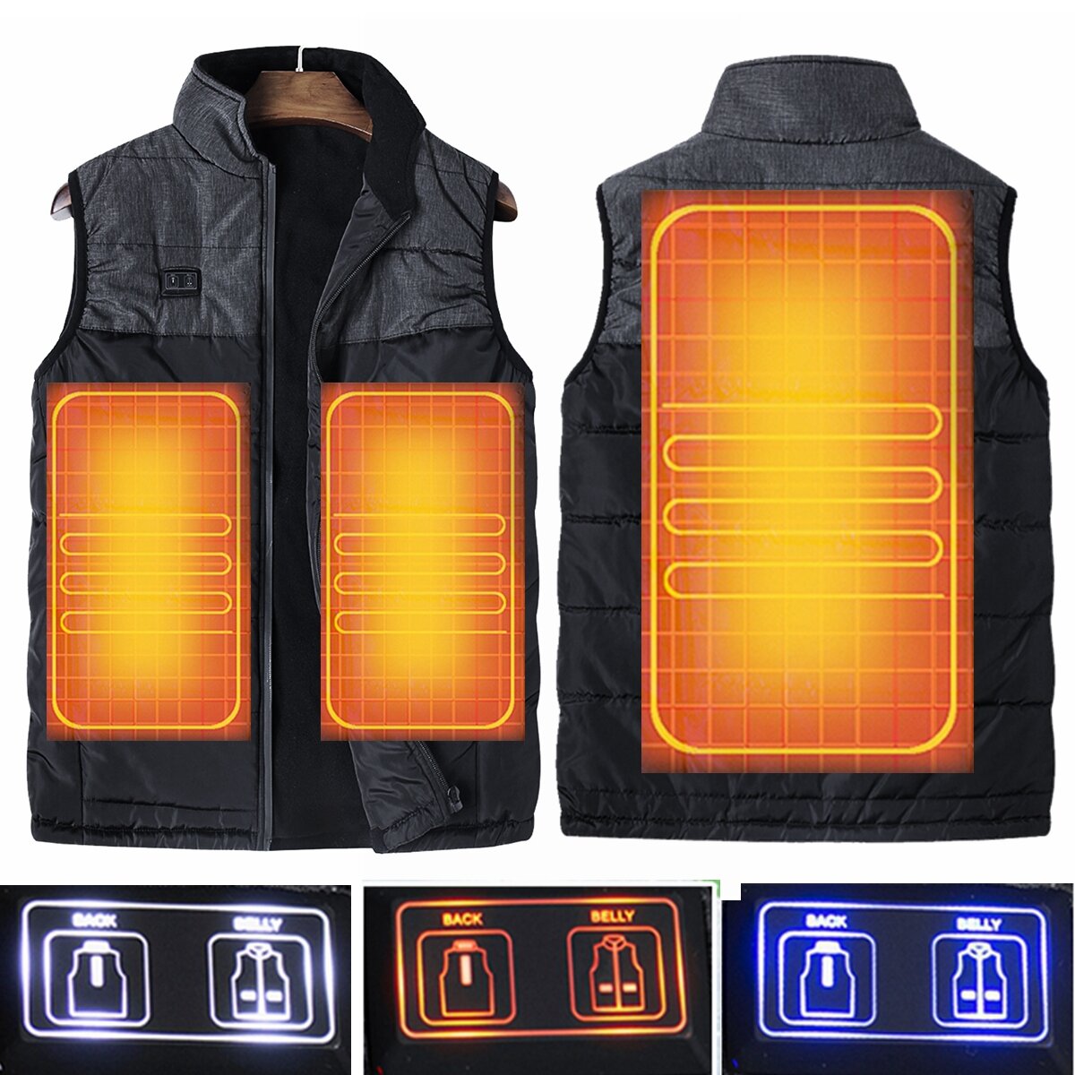 Dual Control Electric Vest Heated Outdoor Jacket USB Warm Up Heating Pad Winter Body Warmer