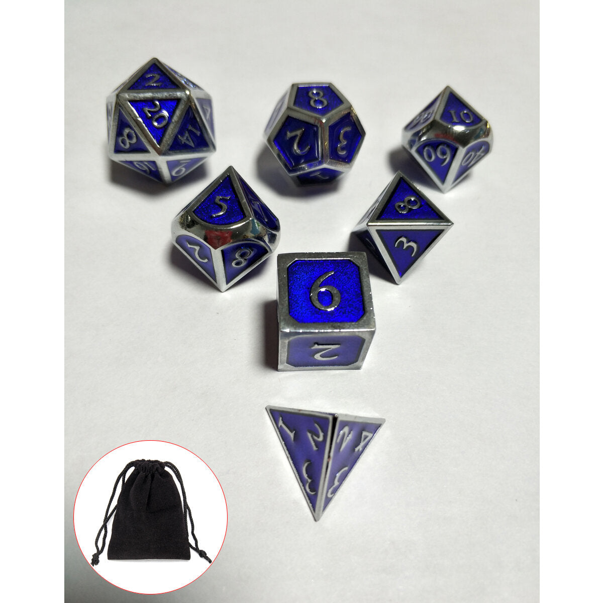 7Pcs Embossed Heavy Metal Polyhedral Dice DND RPG MTG Role Playing Game With Storage Bag
