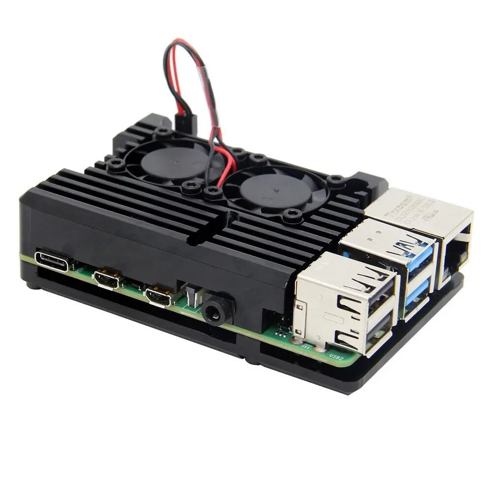 YAHBOOM Armor Aluminum Alloy Case Protective Shell Metal Enclosure with Dual Fan for Raspberry Pi 4 Model B Only