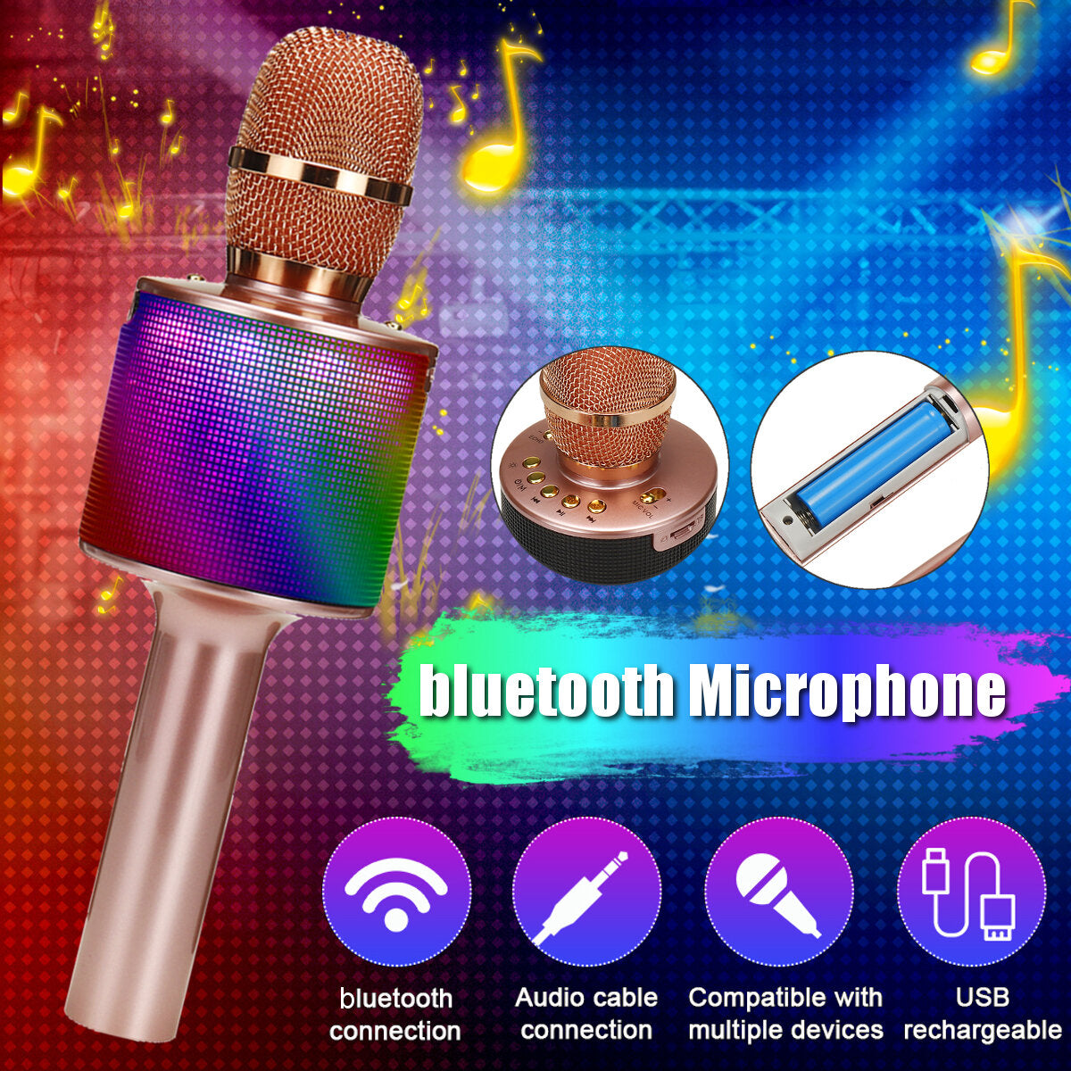 Bakeey D03 Wireless Microphone bluetooth Speaker HIFI TF Card AUX-In Luminous 2600mAh Music Player Recorder for K Songs Karaoke KTV Singing