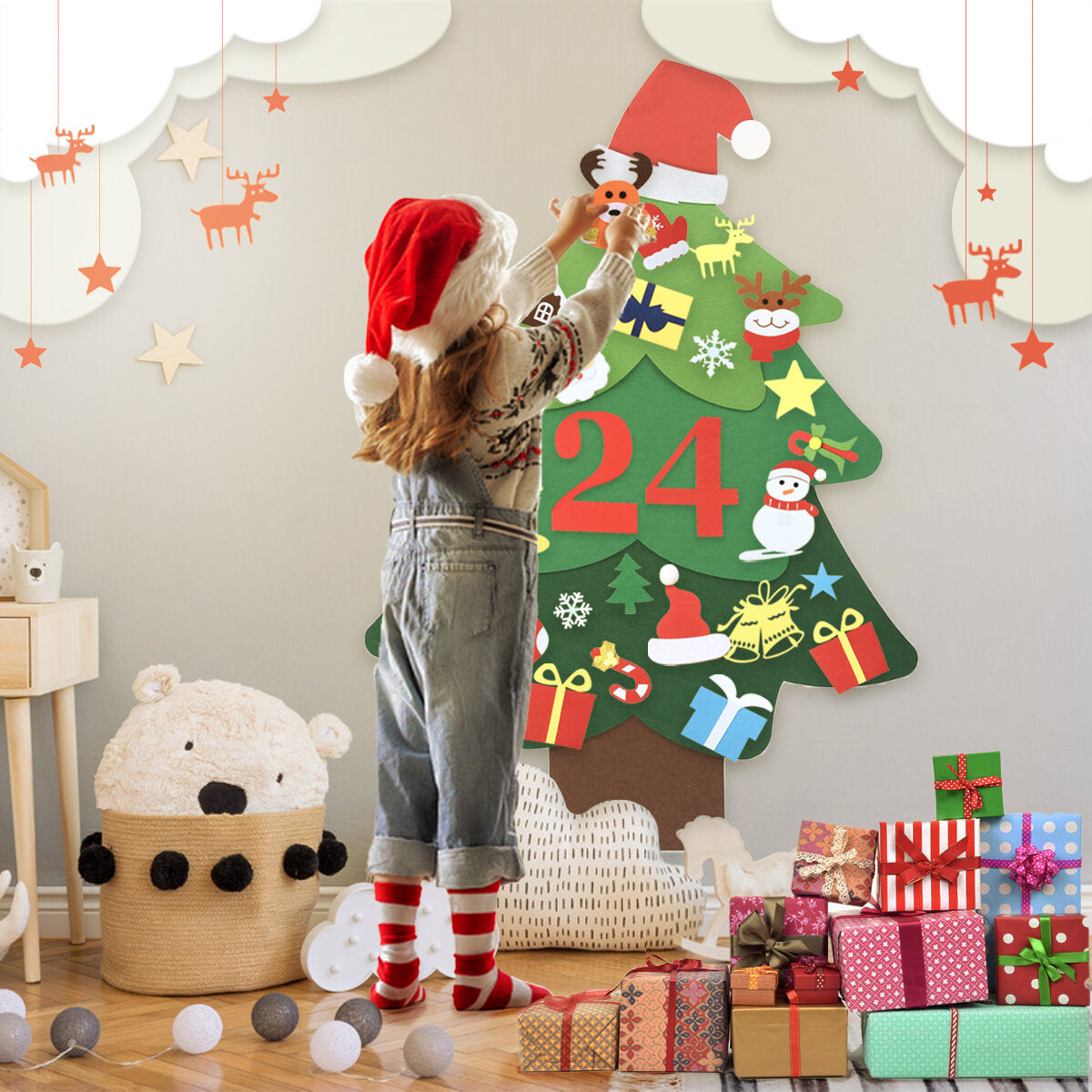 JETEVEN DIY Felt Christmas Tree for Kids Wall Christmas Decorations Christmas Countdown Advent Calendar 3.2FT 37pcs Ornaments Merry Christmas Decorations