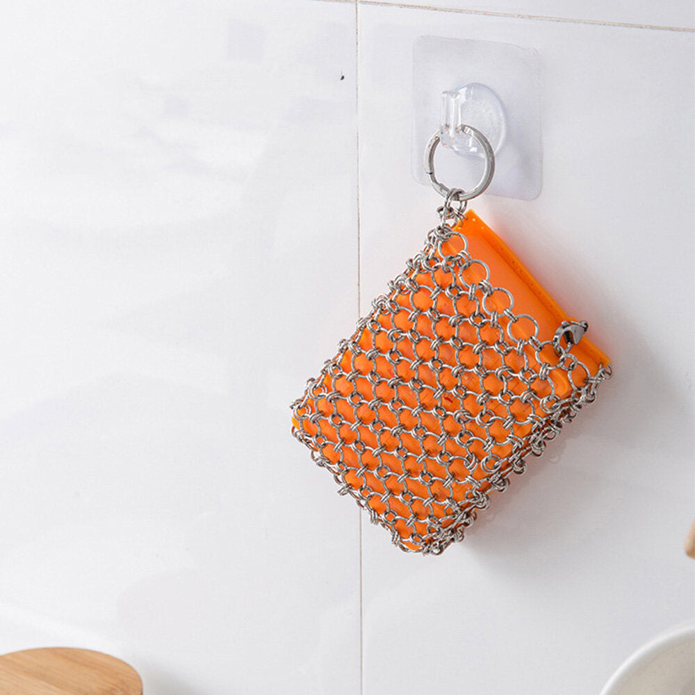 Kitchen Silicone Pot Cleaning Brush Net Square Shape Metal Stainless Steel Ring Net Brush Cleaning Tools