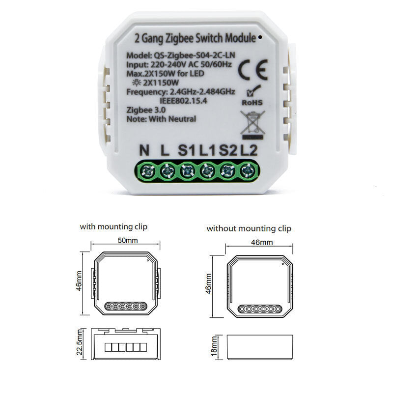 220-240V Tuya Smart Life ZB Two-way Switch Smart Home Modification Module Work with Google Alexa