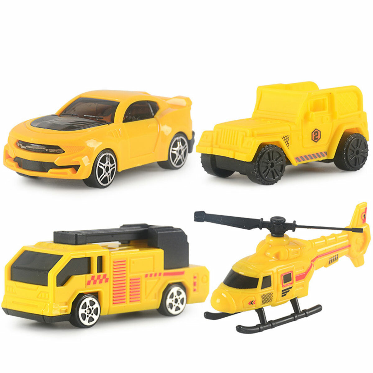 Fire Fighting Suit / Engineering Suit / 4 Red Cars / 4 Yellow Cars Deformation Fire Fighting Engineering Cars Storage Parking Lot Puzzle Inertia Car Model Toys