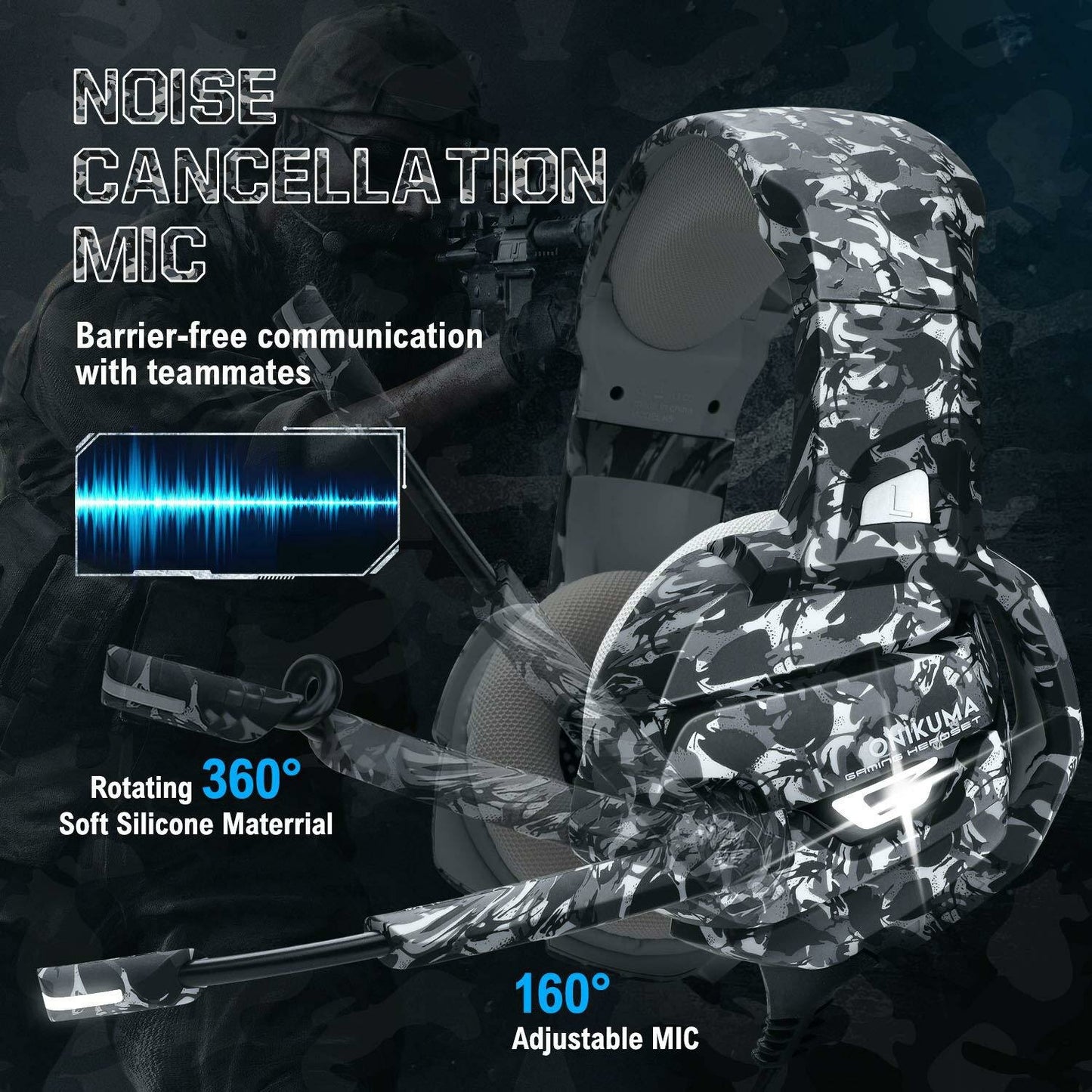 ONIKUMA K5 Gaming Headphone Bass Headset Surround Sound RGB USB 3.5mm Wired Over-head Headset with Mic for Computer PC XBOX Gamer