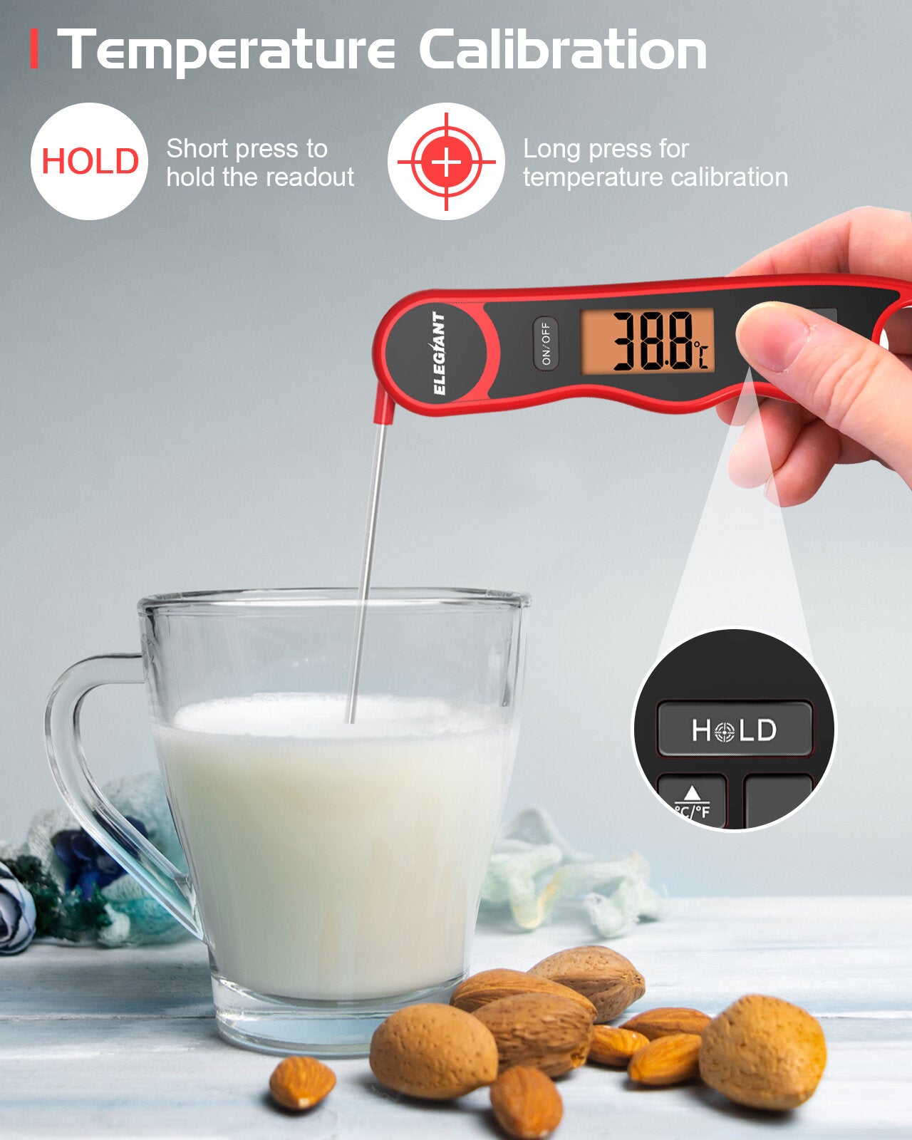 ELEGIANT Meat Thermometer Kitchen Cooking Thermometer Food Thermometer Digital Instant Read Thermometer Barbecue Thermometer Best for Meat Milk Turkey Oil Candy Grill BBQ