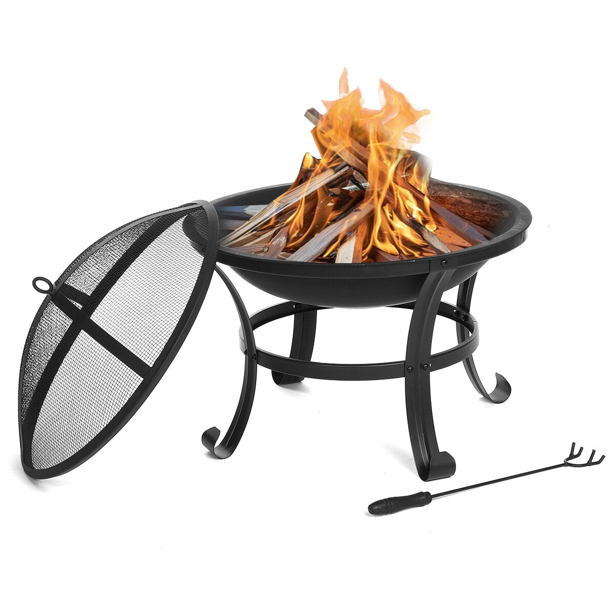 SinglyFire 22 inch Patio Steel Fire Pit Outdoor Camping Picnic Garden BBQ Grill Patio Burner Heater Cooking Stove with Spark Screen Cover