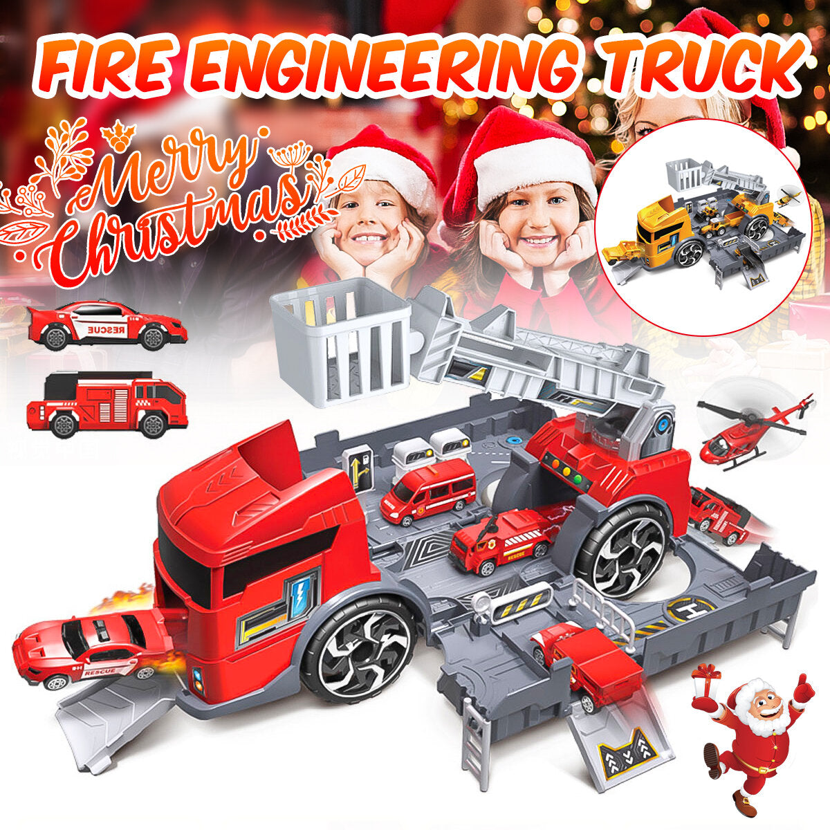Fire Fighting Suit / Engineering Suit / 4 Red Cars / 4 Yellow Cars Deformation Fire Fighting Engineering Cars Storage Parking Lot Puzzle Inertia Car Model Toys
