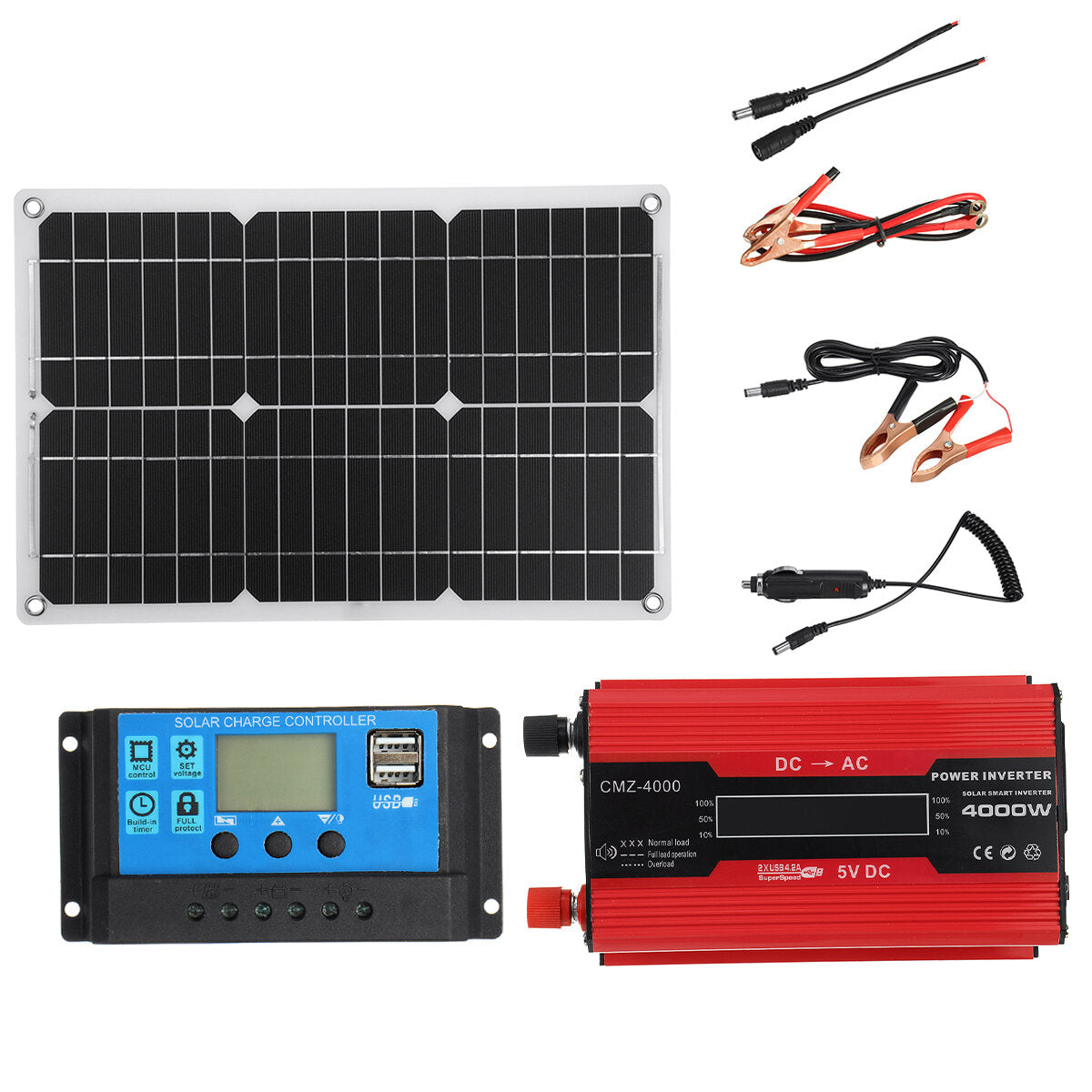 SolarPowerSystemKit18VSolarPanel4000W12Vto110V/220VInverter30A12/24VChargeControllerUSBKit