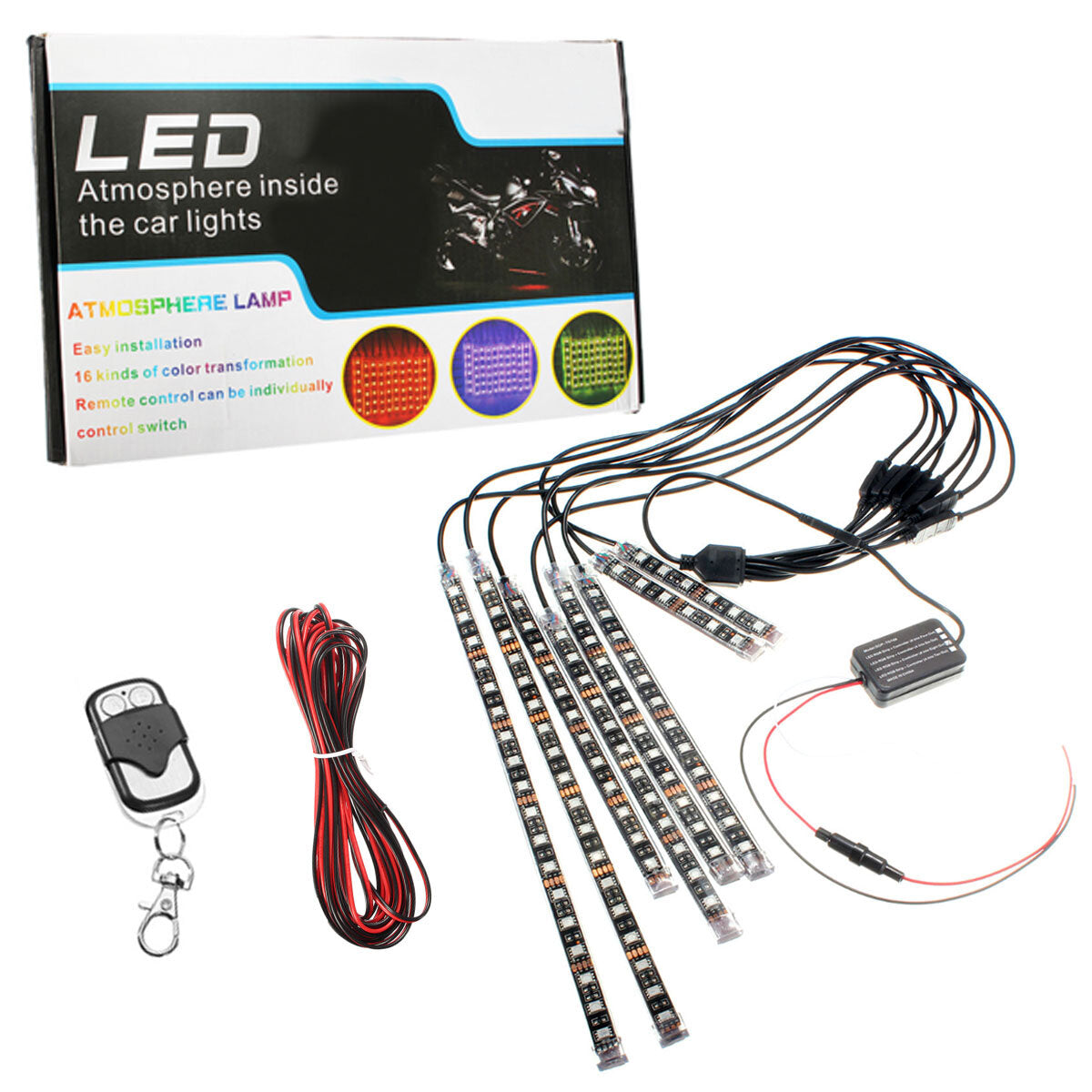 AMBOTHER 8Pcs Motorcycle LED Light Kits Strips DC 12-Volt Waterproof RGB Multi-Color Underglow Neon Ground Effect Atmosphere Lights with Remote and Adhesives Clips