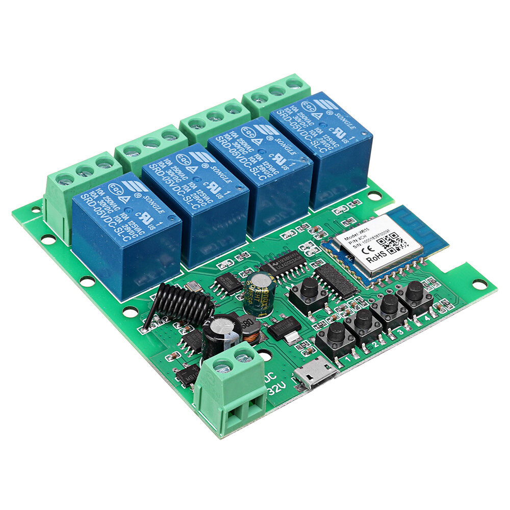 EACHEN Tuya 433RF WiFi 4-way Relay Module Momentary/Self-lock/Interlock Switch Module with Remote Control