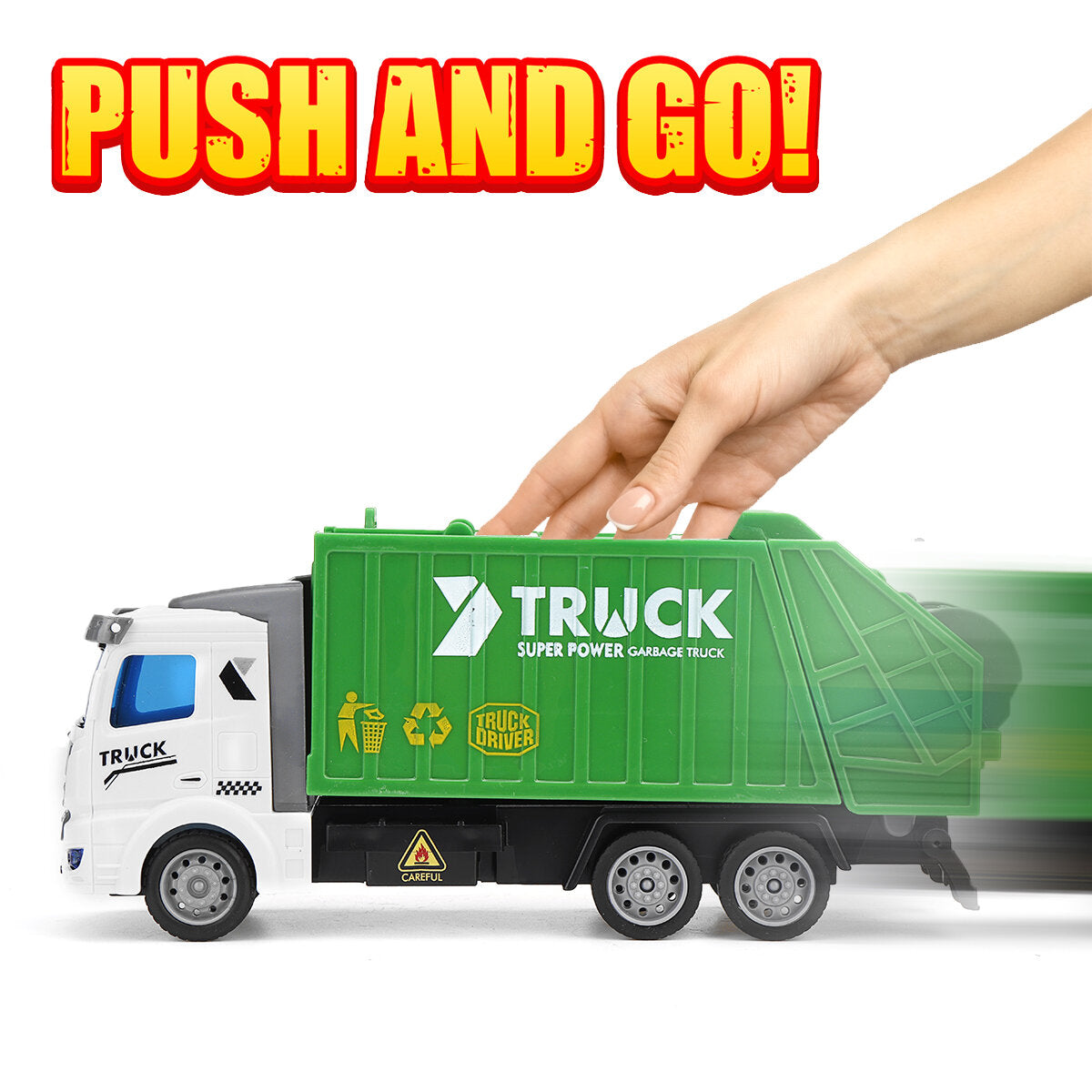 1: 48 Green Sprinkler / Container / Garbage Truck Flat Head Recycling Sanitation Truck Toys