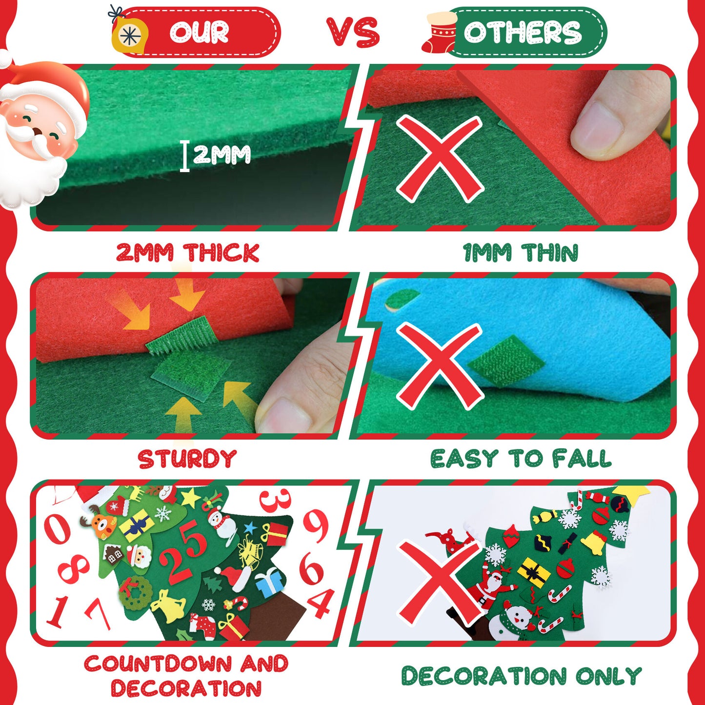 JETEVEN DIY Felt Christmas Tree for Kids Wall Christmas Decorations Christmas Countdown Advent Calendar 3.2FT 37pcs Ornaments Merry Christmas Decorations