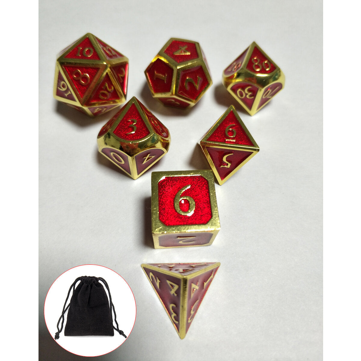 7Pcs Embossed Heavy Metal Polyhedral Dice DND RPG MTG Role Playing Game With Storage Bag