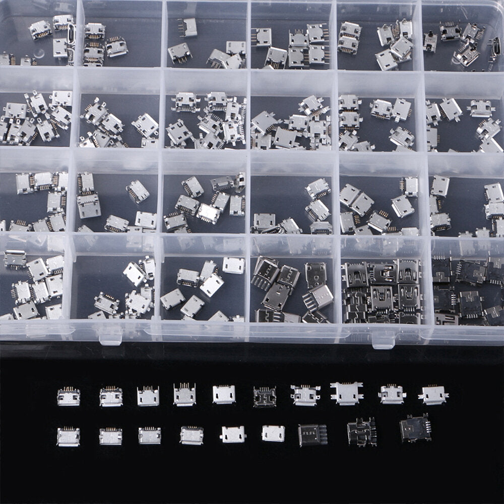 240PCS 24 Models Micro USB Connector Socket Jack USB Interface Connection Set Kit