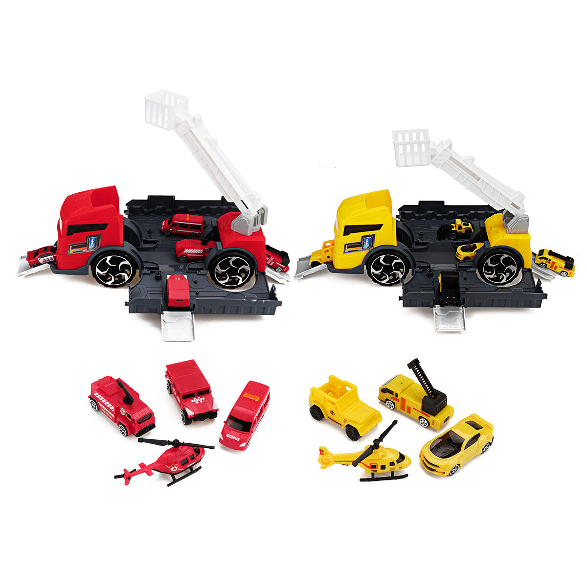 Fire Fighting Suit / Engineering Suit / 4 Red Cars / 4 Yellow Cars Deformation Fire Fighting Engineering Cars Storage Parking Lot Puzzle Inertia Car Model Toys