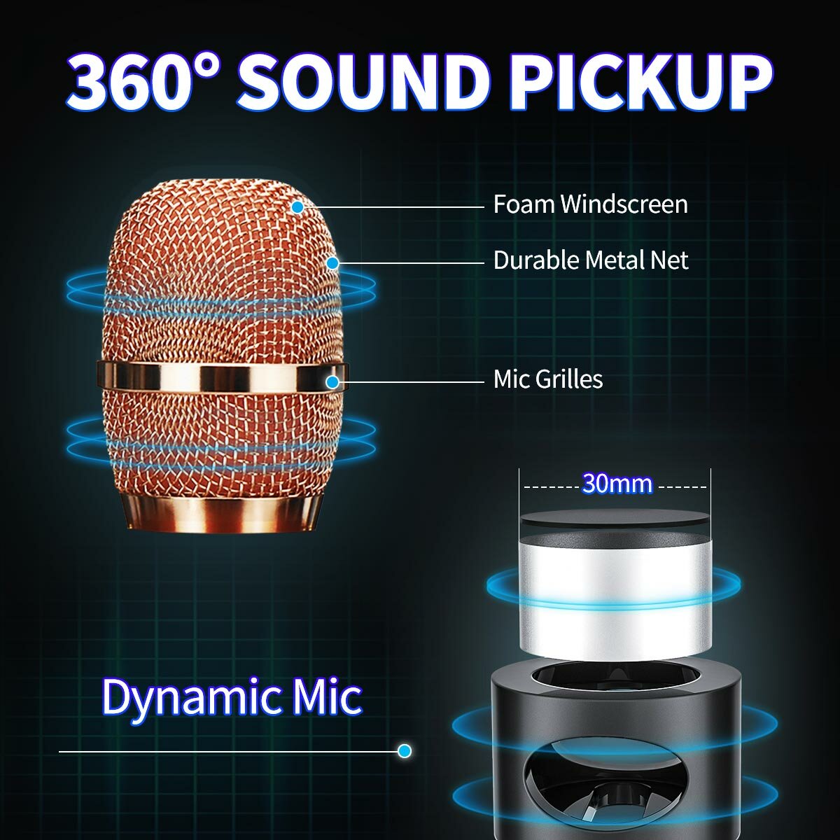 Bakeey D03 Wireless Microphone bluetooth Speaker HIFI TF Card AUX-In Luminous 2600mAh Music Player Recorder for K Songs Karaoke KTV Singing