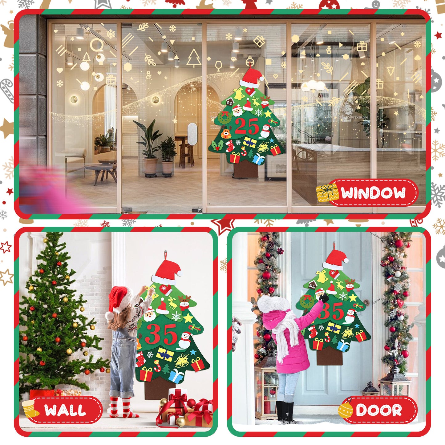 JETEVEN DIY Felt Christmas Tree for Kids Wall Christmas Decorations Christmas Countdown Advent Calendar 3.2FT 37pcs Ornaments Merry Christmas Decorations